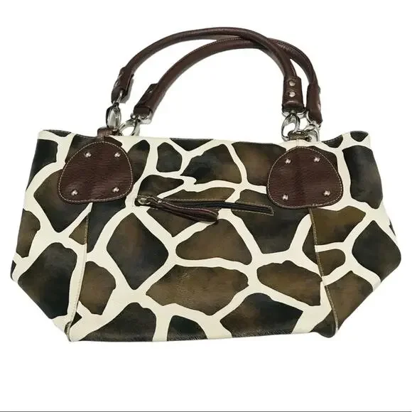 Animal Print Bedazzled Peace Sign Tote Shoulder Bag - Picture 10 of 10